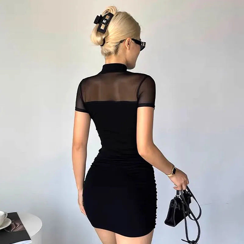 Mesh Patchwork Sheer Party Bodycon Mini Dresses