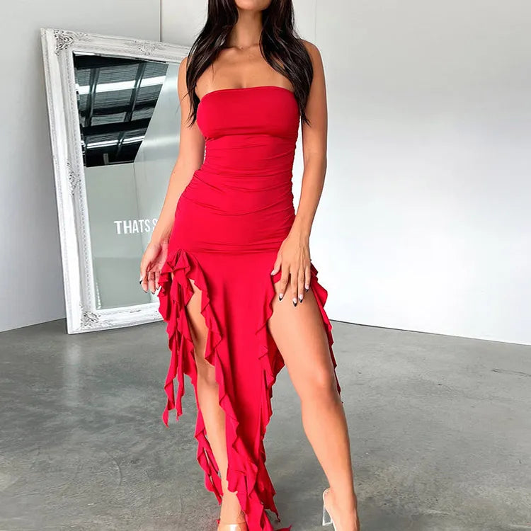 Elegant Ruffles Off Shoulder Women Mini Midi Dress
