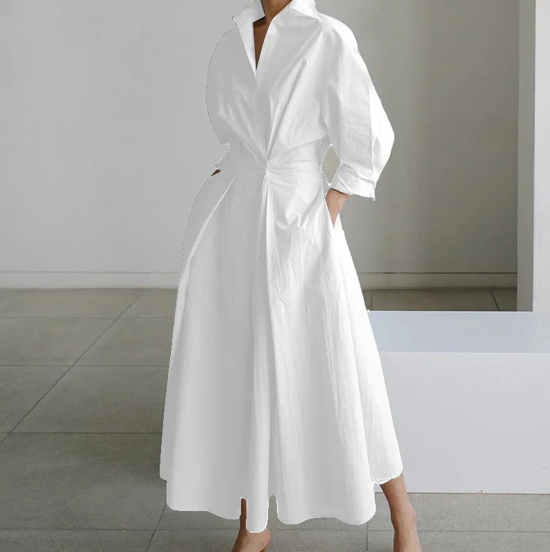 Long Sleeve Dot Print Elegant Maxi V Neck Shirt Party Long Dress