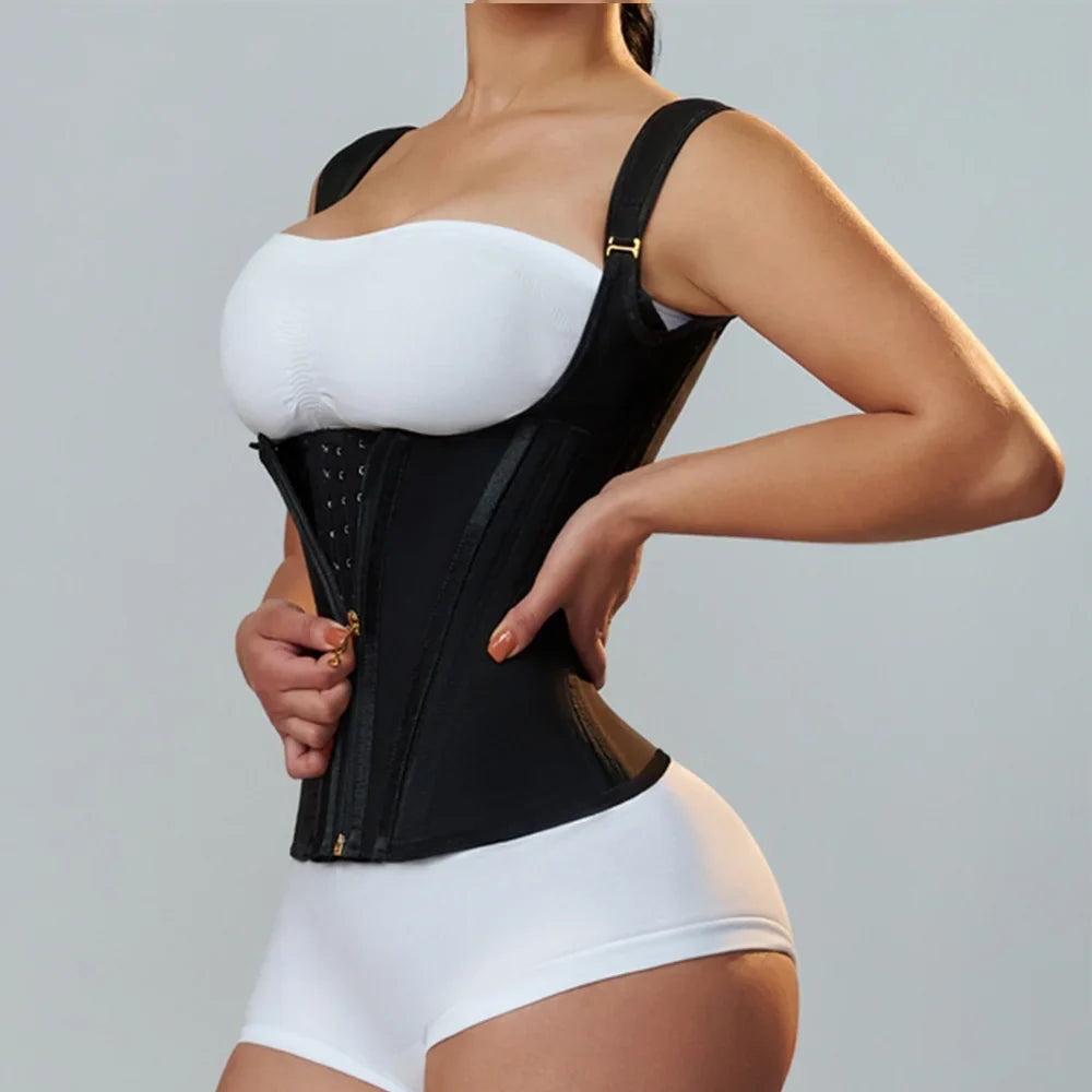 Goddess Glamour: Fajas Colombianas Adjustable Zipper Waist Trainer Corset - Bone-Enhanced Double Compression Body Shaper