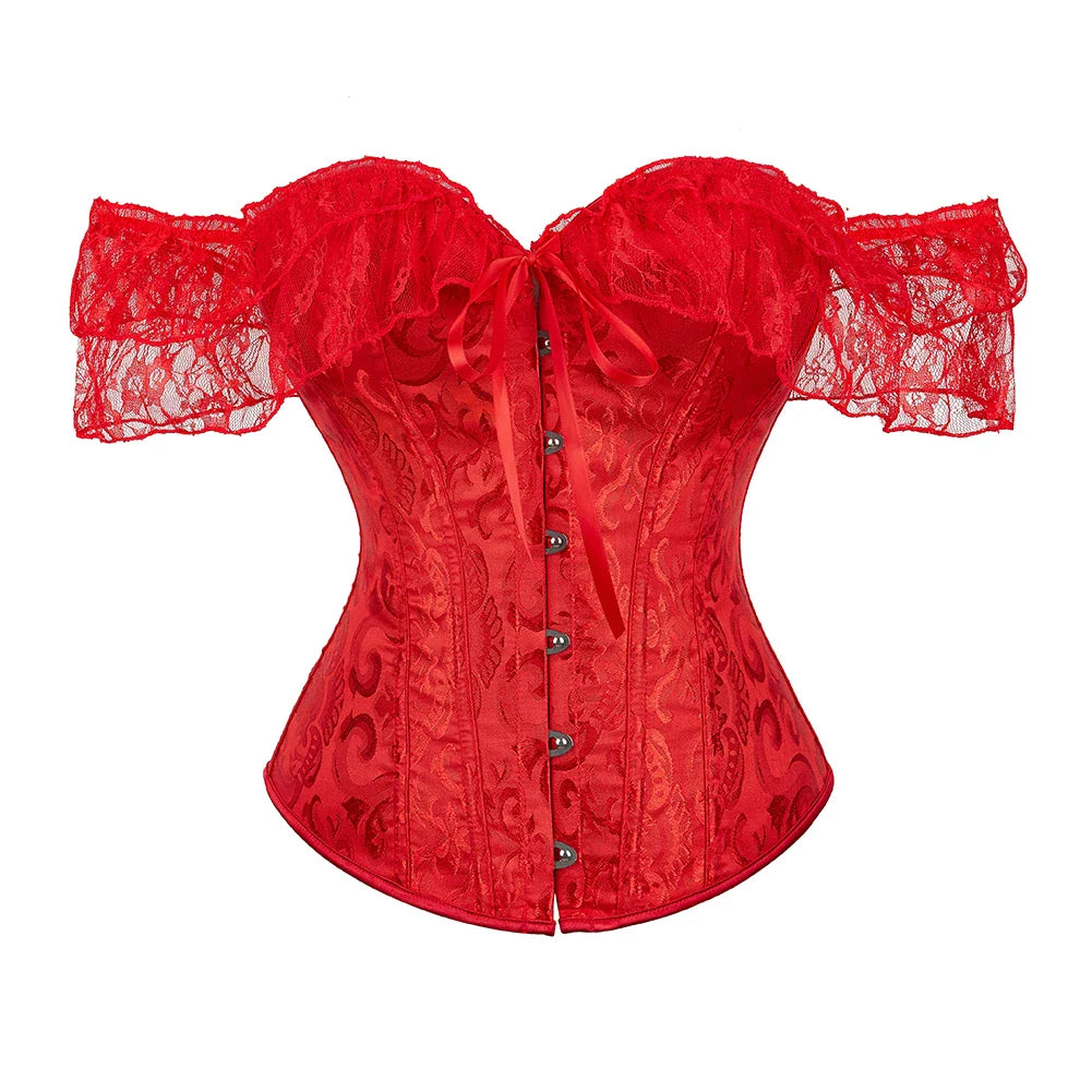 Enchanting Lace Elegance: Short Sleeve Overbust Corset