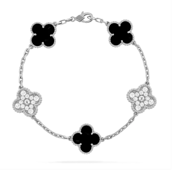 925 Sterling Silver Black Clover Bracelet
