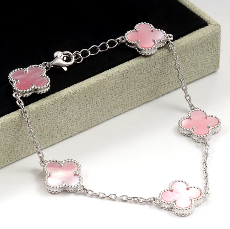 925 Sterling Silver Four Leaf Pearl Clover Bracelet