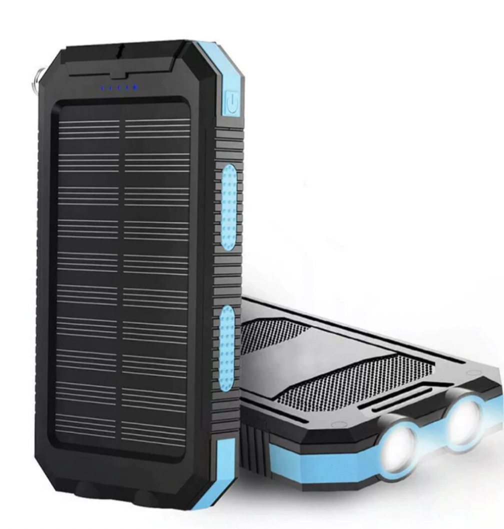 Banco de energía solar – Cargador portátil impermeable para exteriores de 500000mAh con doble USB y luz LED