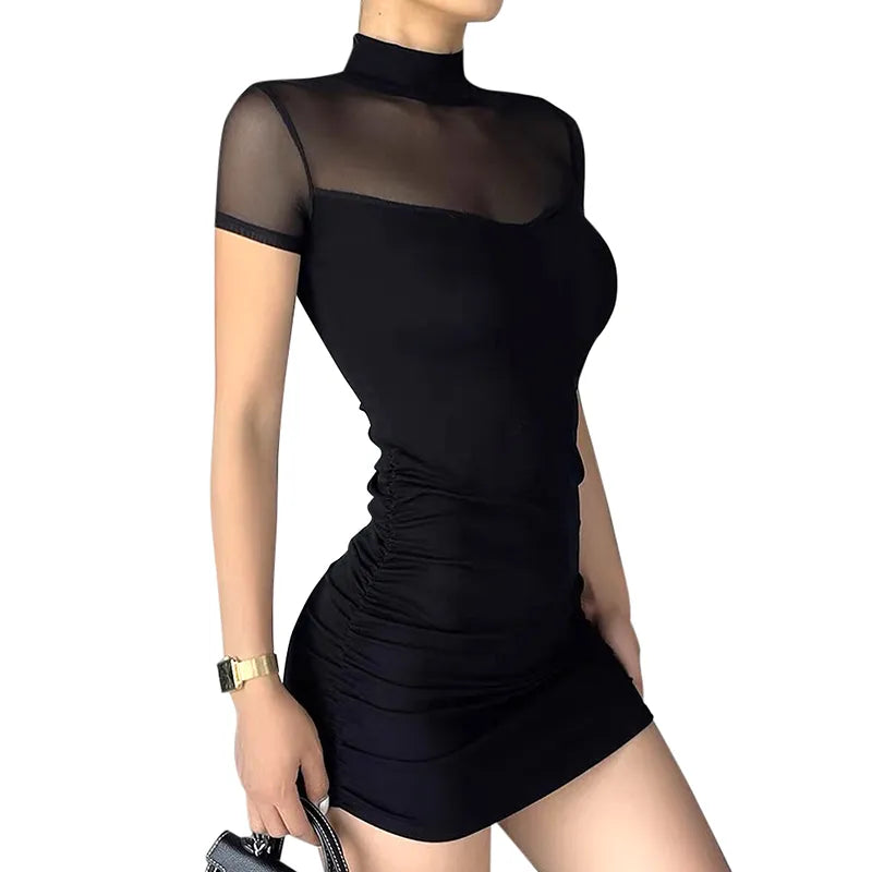 Mesh Patchwork Sheer Party Bodycon Mini Dresses