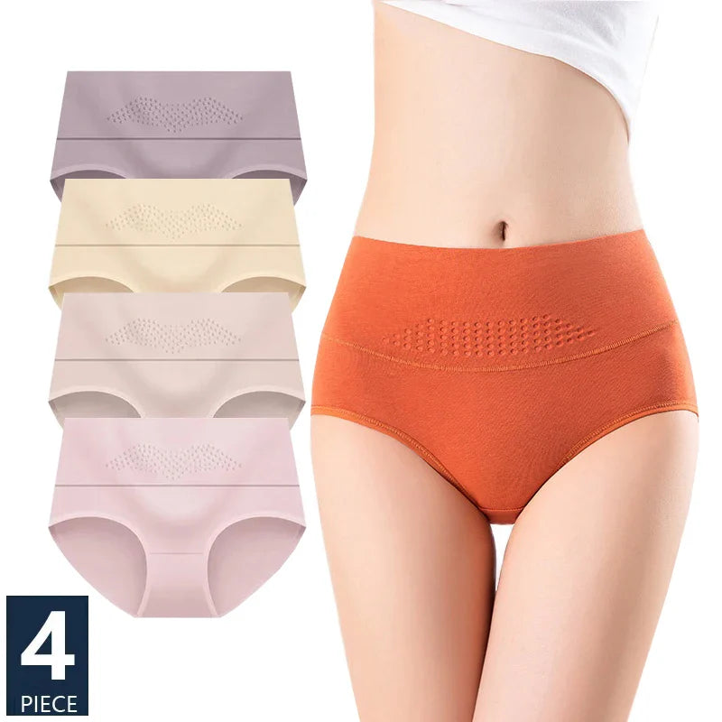 4Pcs Women'S Cotton Panties High Waist Body Shaper Underwear Lingerie