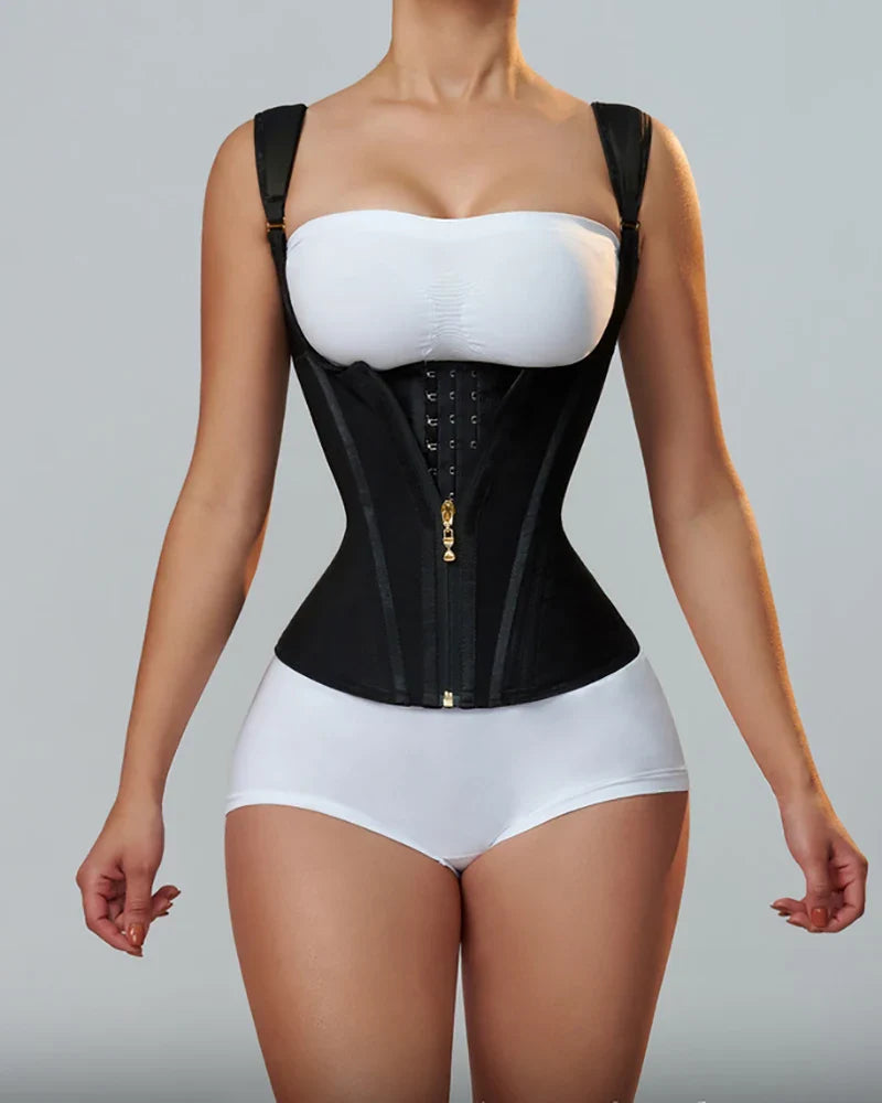Goddess Glamour: Fajas Colombianas Adjustable Zipper Waist Trainer Corset - Bone-Enhanced Double Compression Body Shaper