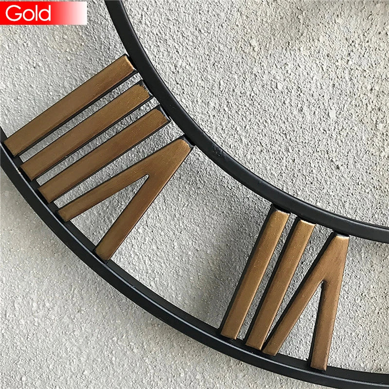 ساعة حائط معدنية عتيقة كبيرة ثلاثية الأبعاد حديثة – تصميم أرقام رومانية نوردية