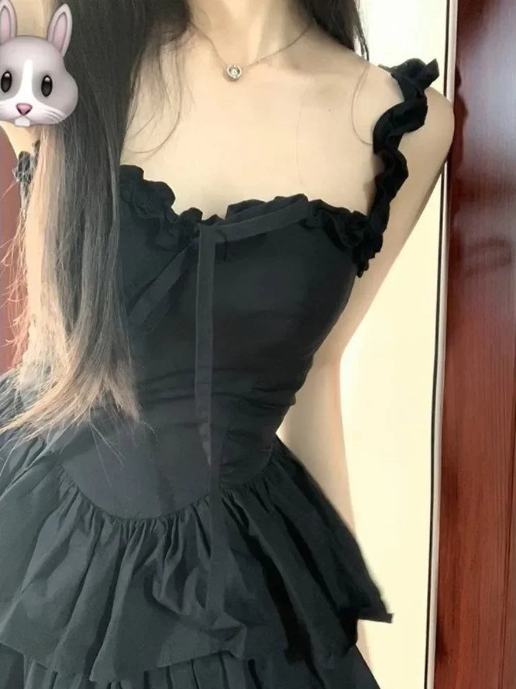 Cute Black Ruffles Soft Girl Cake Party Short Mini Dresses