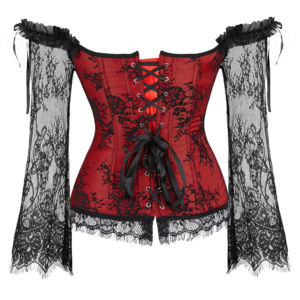 Lace Blossom Renaissance Allure: Floral Long-Sleeve Corset