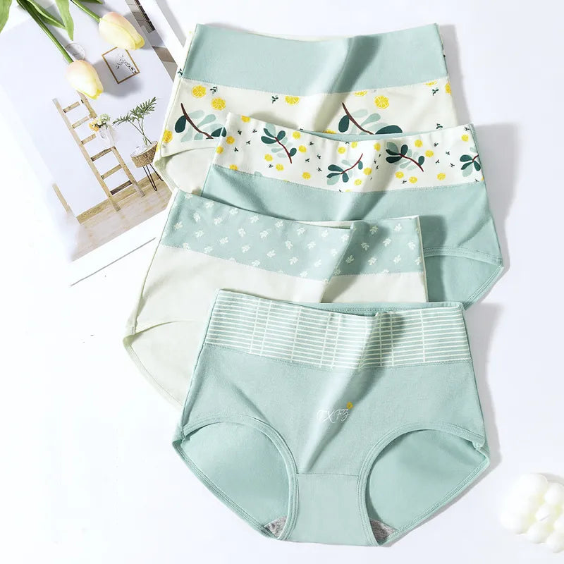 4Pcs Bragas de Algodón para Mujer Moldeador de Cintura Alta Ropa Interior Lencería