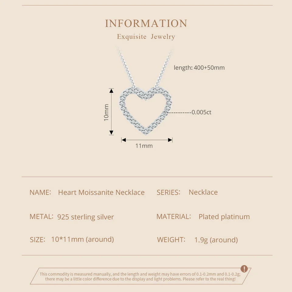 Moissanite 925 Sterling Silver Heart Necklaces