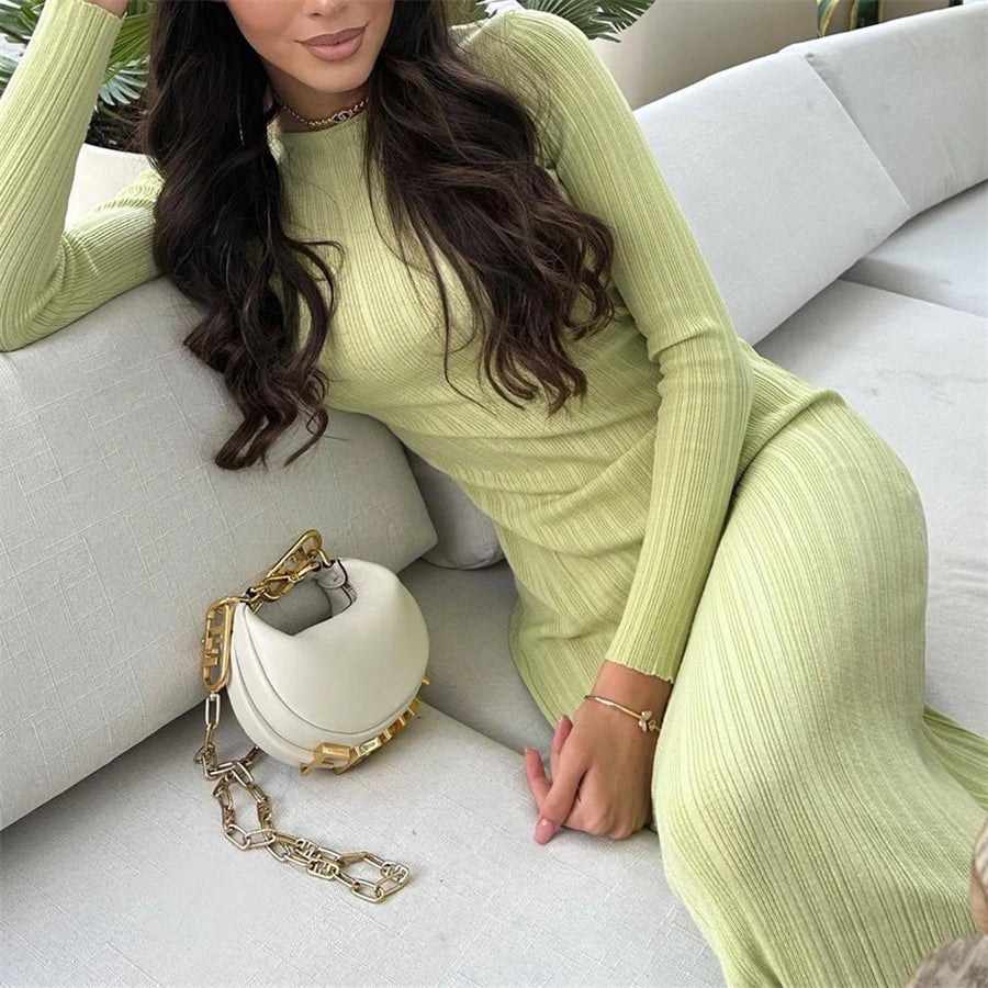 Long Sleeve O Neck Wrapped Pencil Street Party Dress