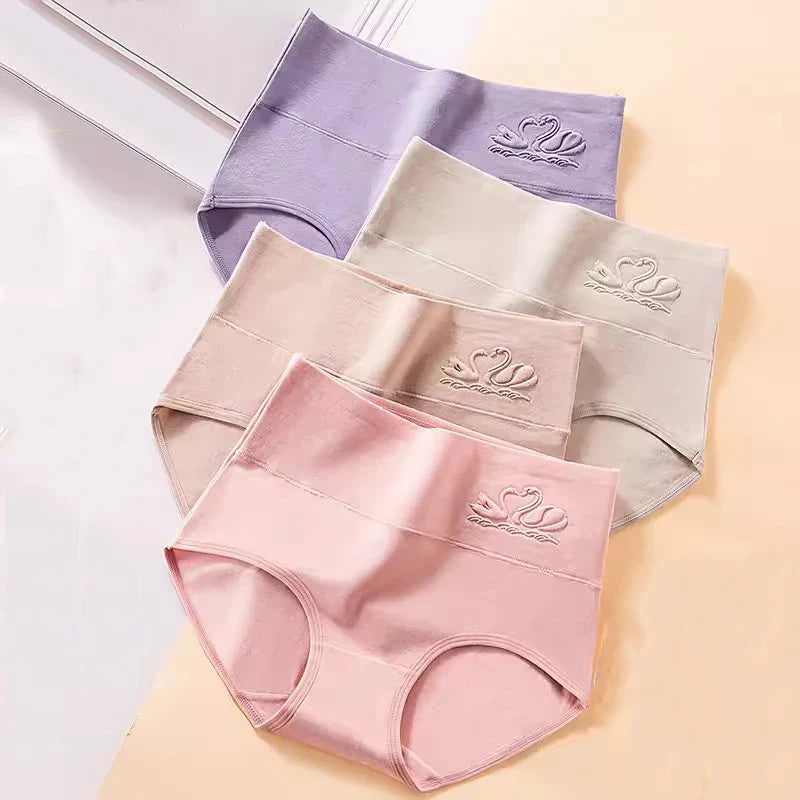 4Pcs Women'S Cotton Panties High Waist Body Shaper Underwear Lingerie