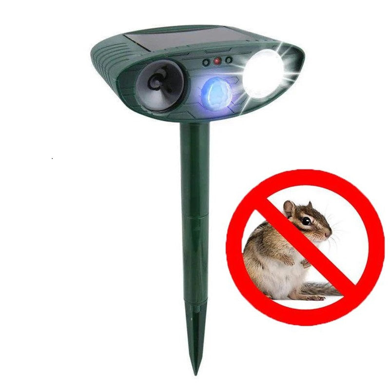 Repelente ultrasónico para conejos alimentado por energía solar – Protección humana para jardines con luz intermitente