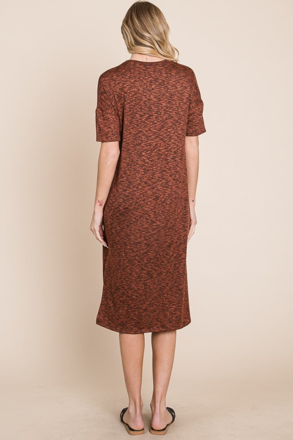 Round Neck Side Slit Classic Midi Dress