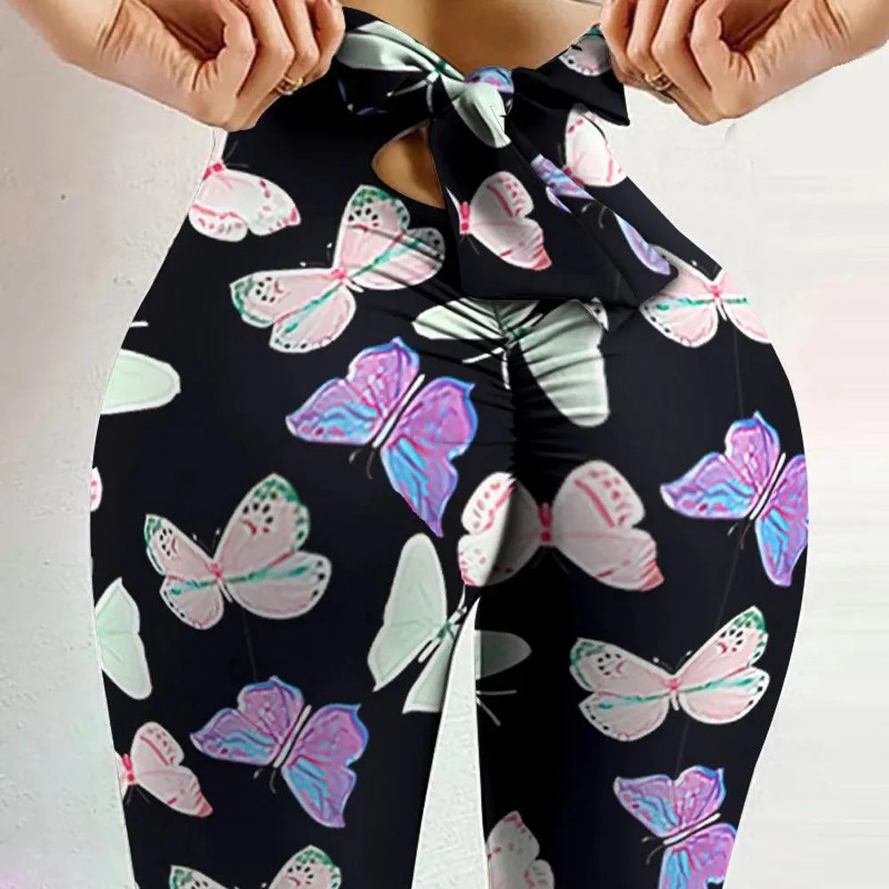 Butterfly Printed Yoga Pants Bow Bandage Tights Push Up Exercise Fitness Yoga Legging