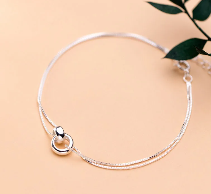 Solid Silver Double Ball Hoop Bracelet