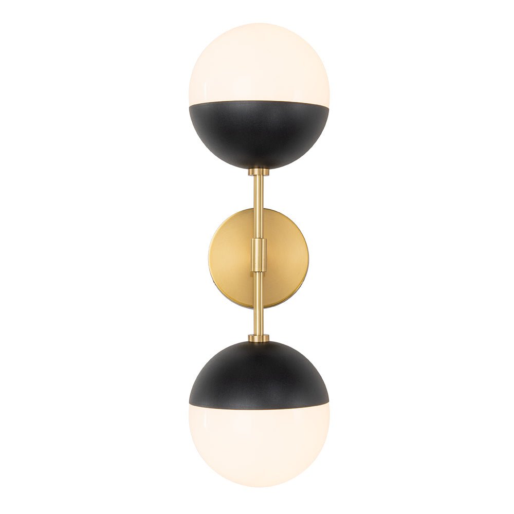 Aplique de pared lineal retro de mediados de siglo con 2 luces y globo de vidrio opalino