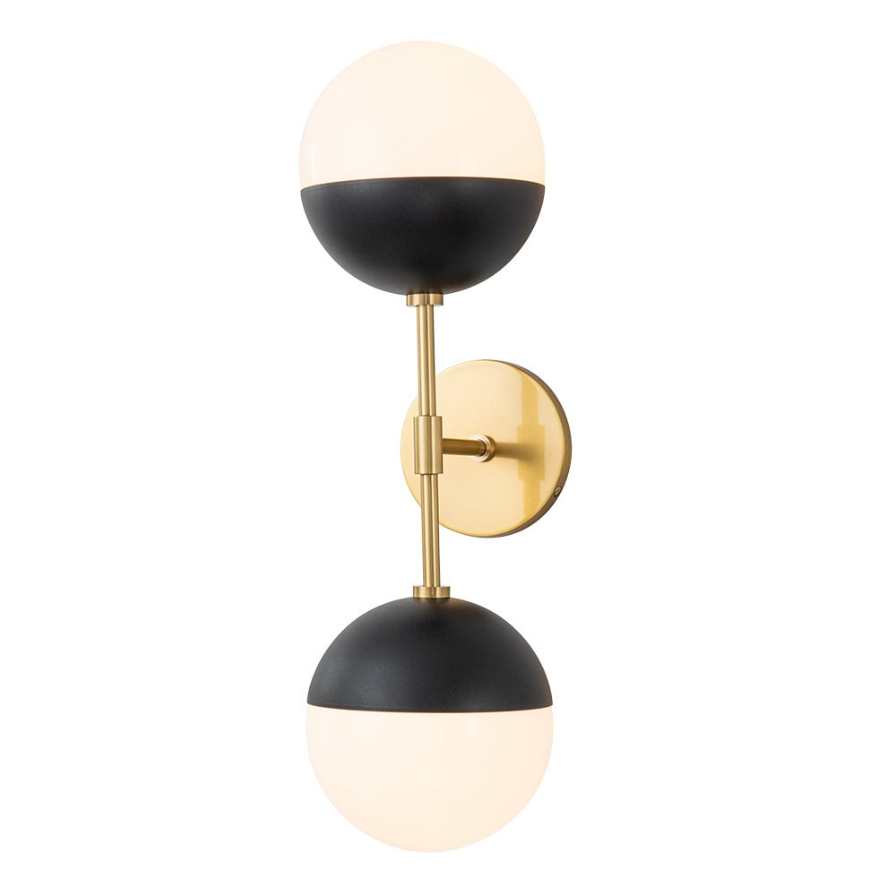Aplique de pared lineal retro de mediados de siglo con 2 luces y globo de vidrio opalino