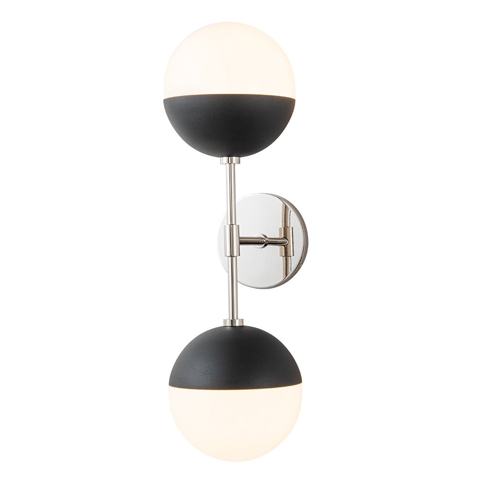 Aplique de pared lineal retro de mediados de siglo con 2 luces y globo de vidrio opalino
