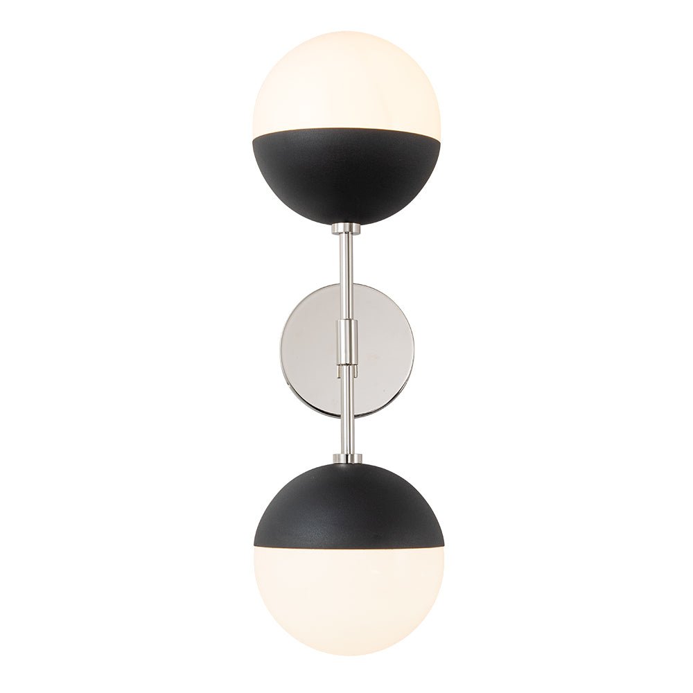 Aplique de pared lineal retro de mediados de siglo con 2 luces y globo de vidrio opalino