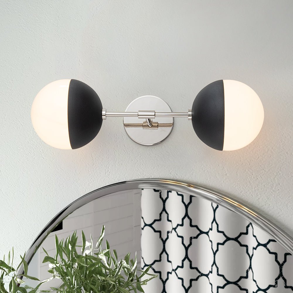 Aplique de pared lineal retro de mediados de siglo con 2 luces y globo de vidrio opalino