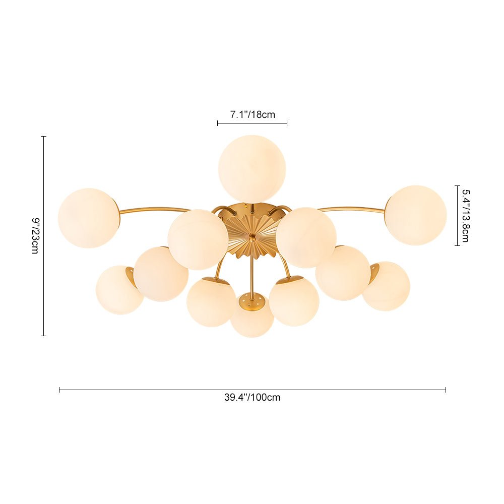 Contemporary 12-Light Opal Glass Globe Semi-Flush Mount