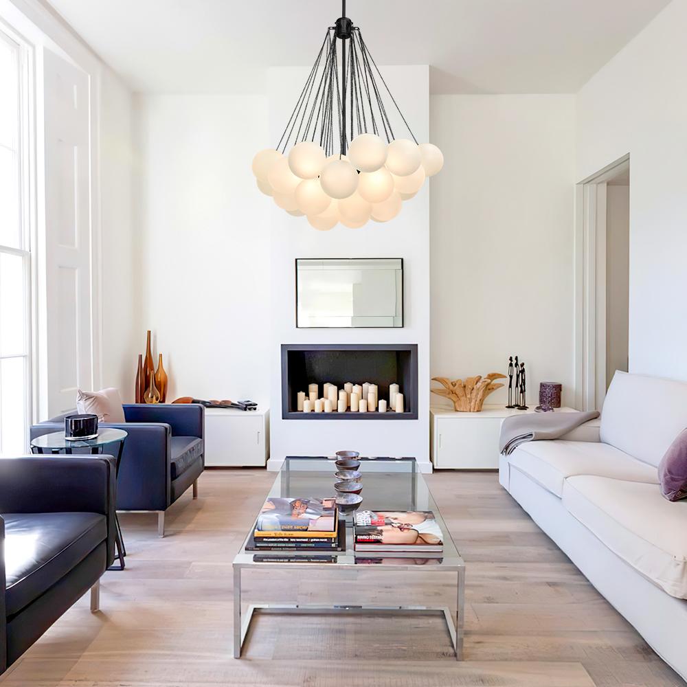 Lámpara de araña contemporánea de 3 luces con globo de vidrio esmerilado y burbuja