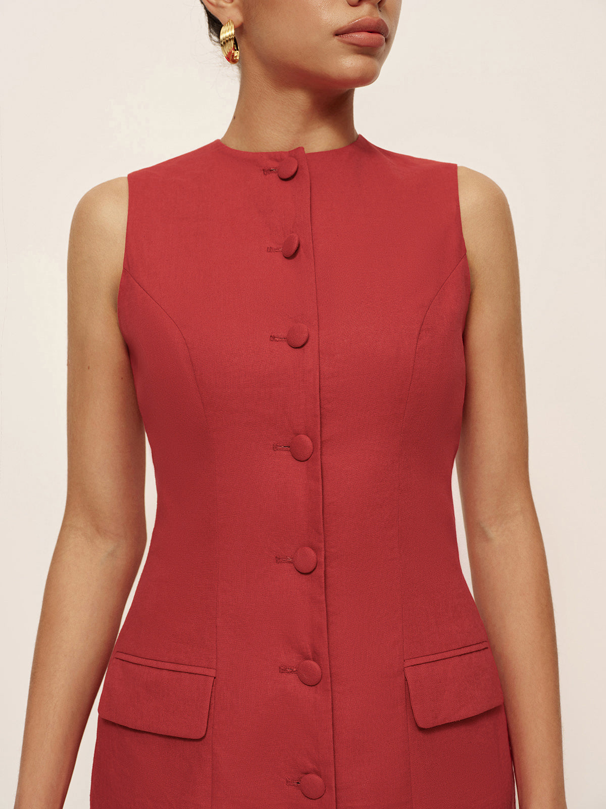 cotton-linen-button-sleeveless-short-dress
