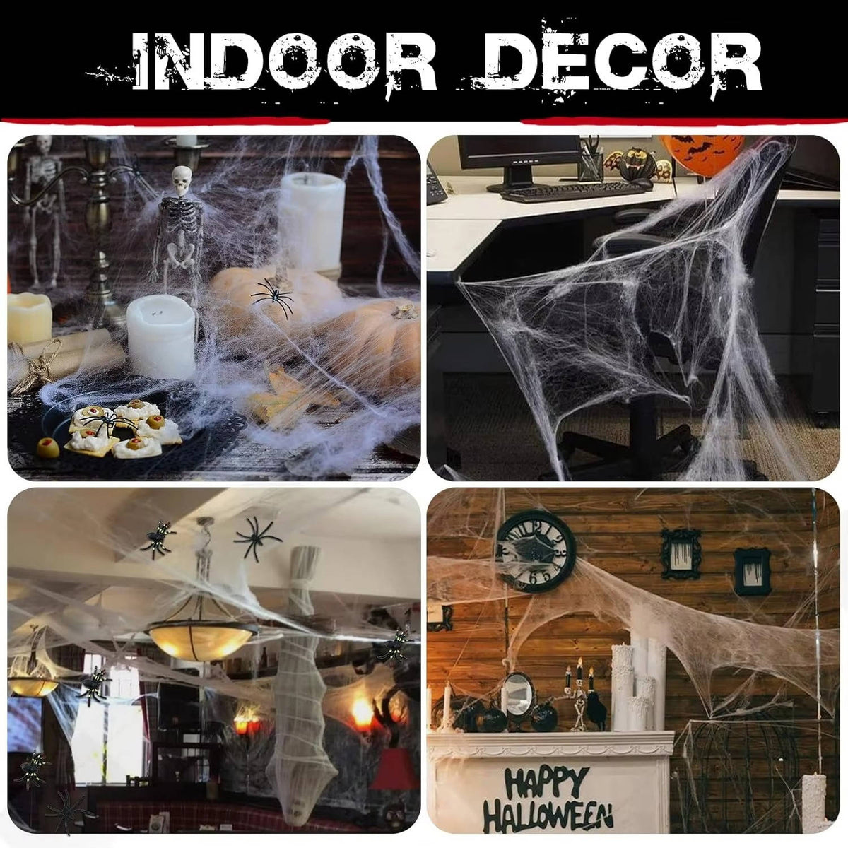 Spider Webs with Spiders 200 sq ft, Giant Spider Web Halloween Door Decoration, Halloween Party Decor with Fake Spiders – Ventayo