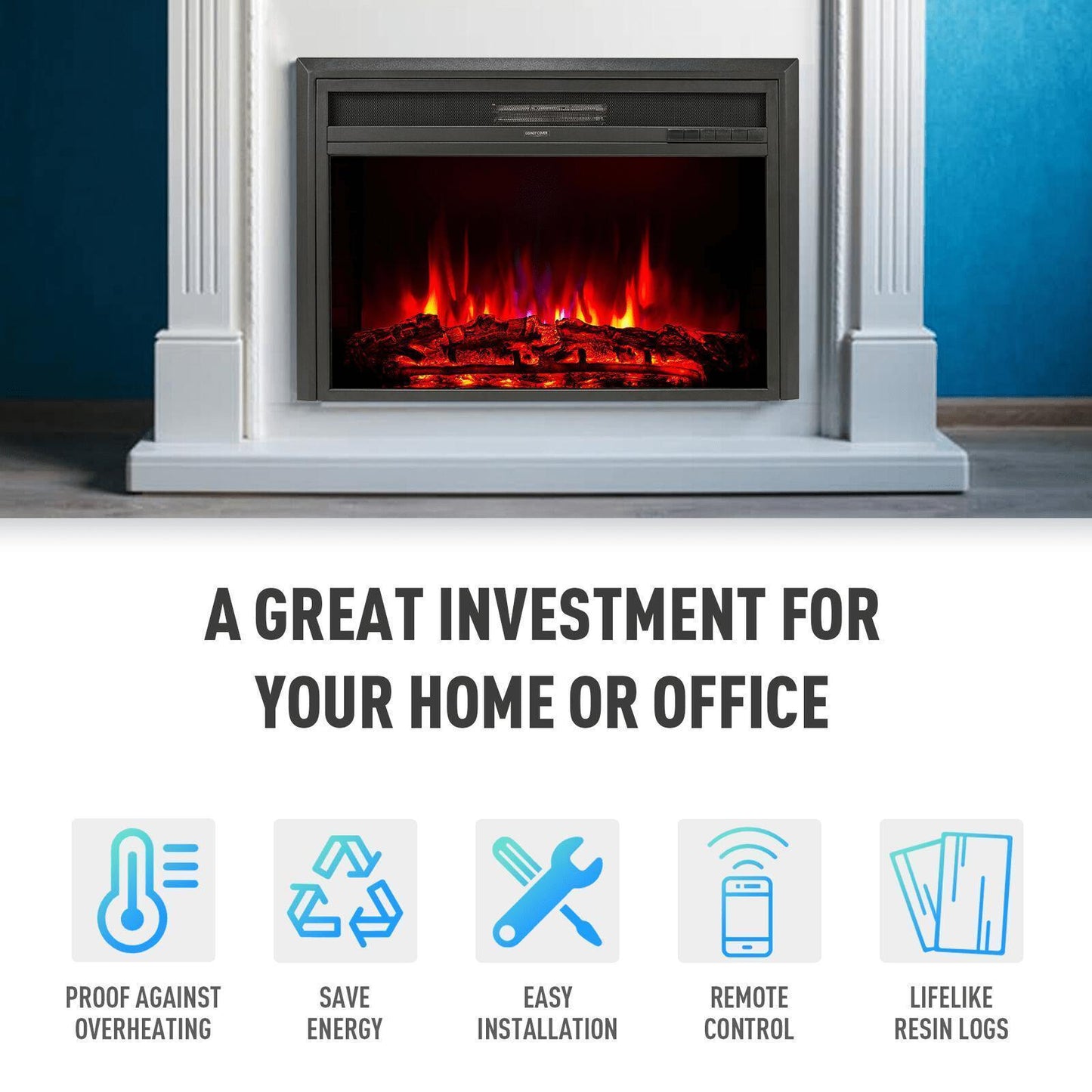 Electric Fireplace Insert - 32" In Wall Fireplace Heater - 1500W Built In Electric Fireplace with Remote Control
