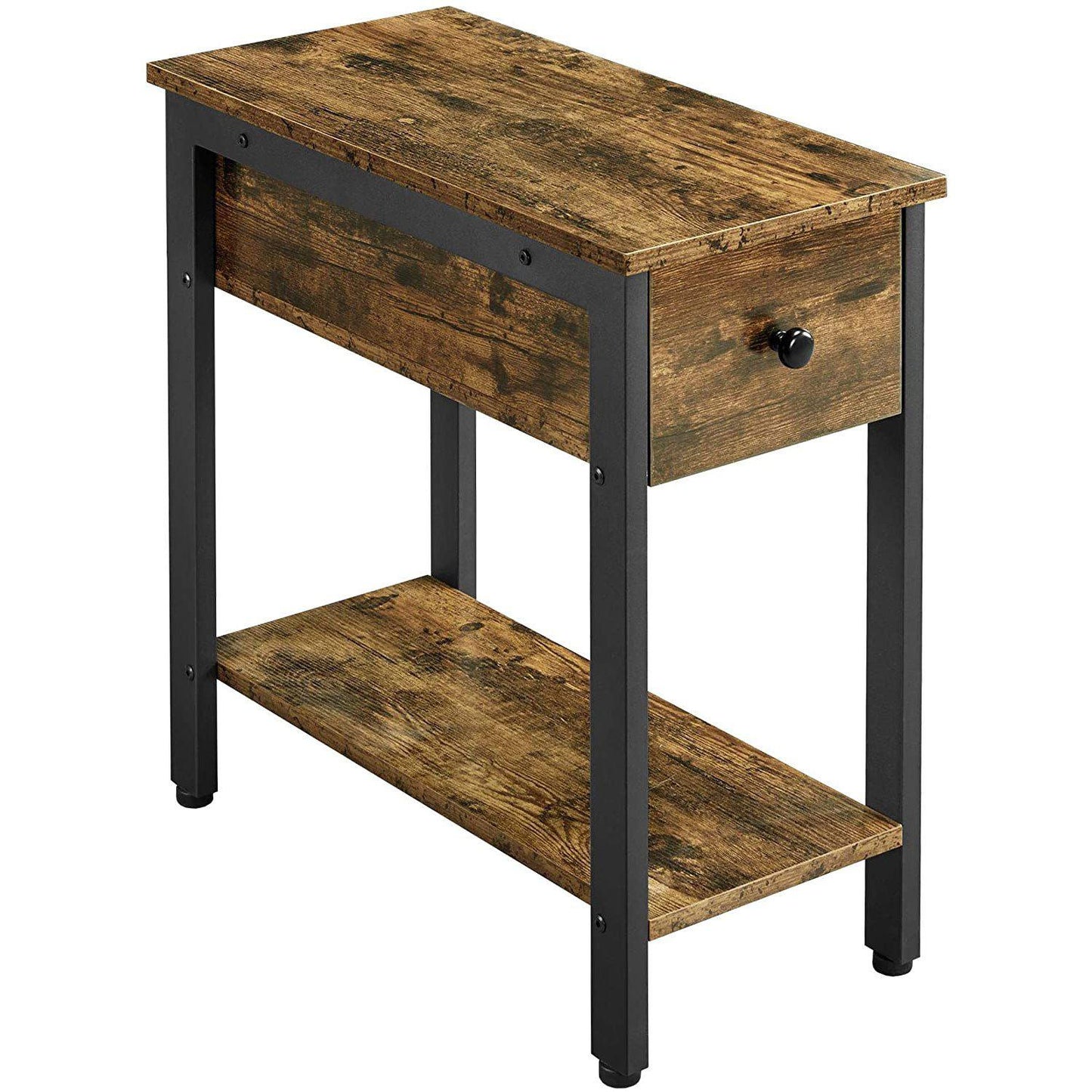 Mesa auxiliar - Mesa lateral rústica - Mesa lateral pequeña con cajón - Mesa lateral de madera con almacenamiento - Mesa auxiliar de madera con almacenamiento