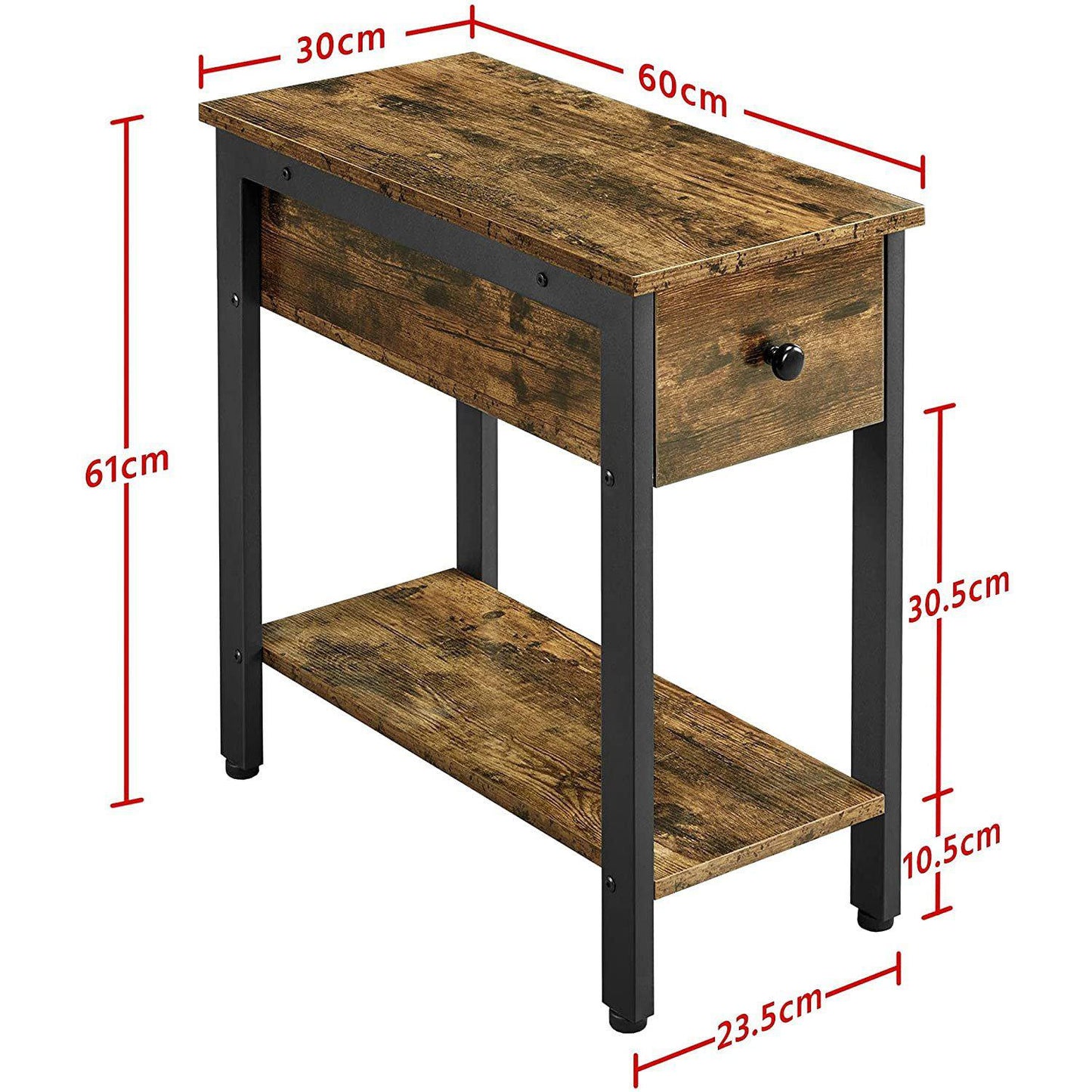 Mesa auxiliar - Mesa lateral rústica - Mesa lateral pequeña con cajón - Mesa lateral de madera con almacenamiento - Mesa auxiliar de madera con almacenamiento