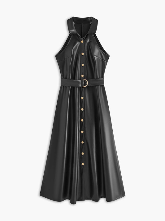 Vestido sin mangas con cinturón de cuero sintético