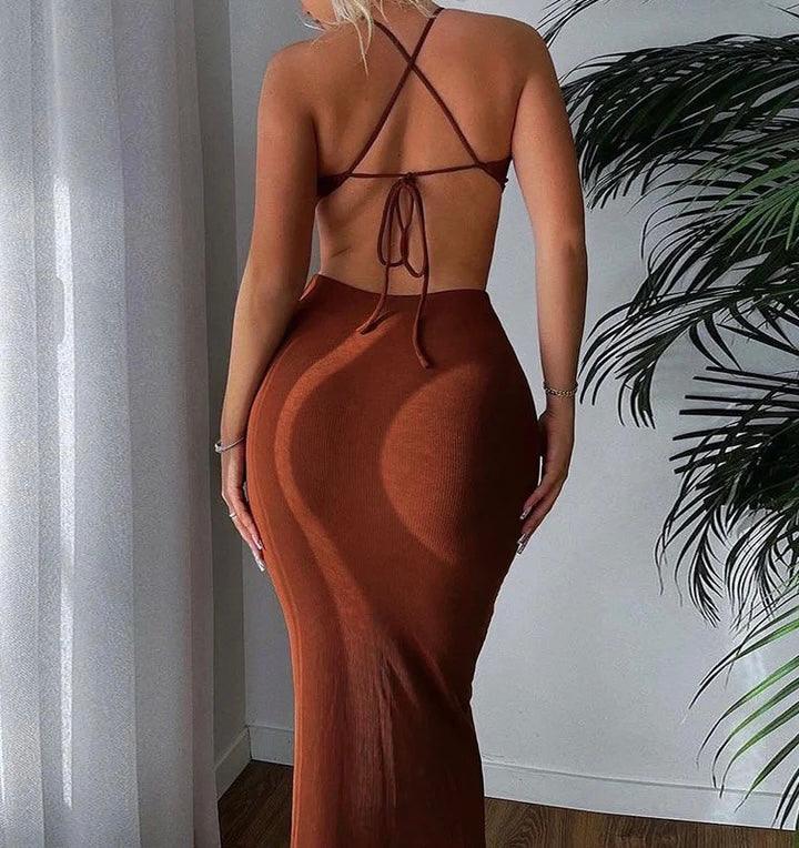 Halter Neck Sexy Sleeveless Dress Shaped Beautiful Back Tight Dress
