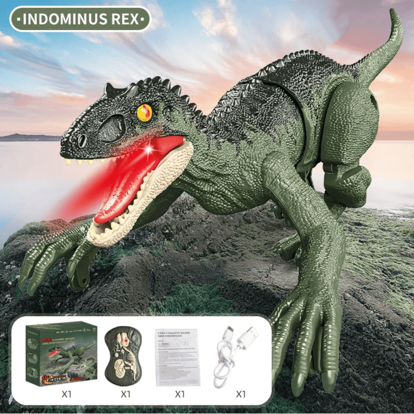 Jouet dinosaure télécommandé – Velociraptor T-Rex RC réaliste avec sons, lumières et mouvements