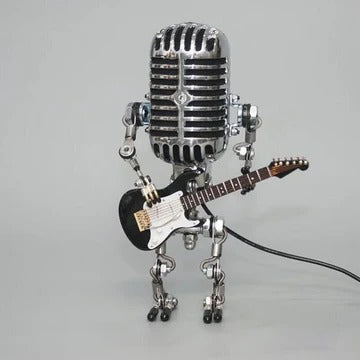 Vintage Robot Lamp with Guitar – Metal Microphone Musician Desk Light