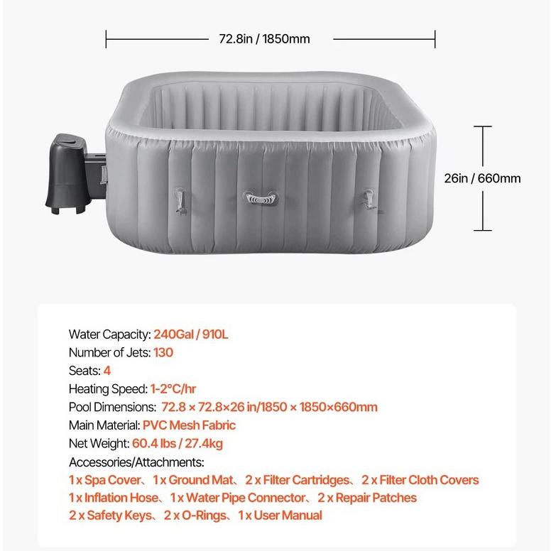Portable 6 Person Inflatable Hot Tub Spa