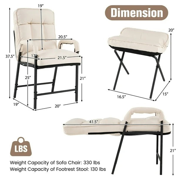Ottoman Accent Chair with Adjustable Backrest