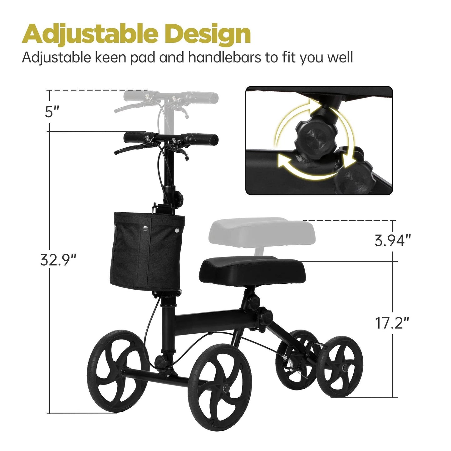 Knee Scooter Foldable Walker for Foot Surgery Adult Crutch Alternative