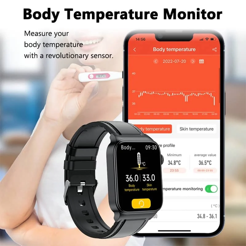 Reloj inteligente ECG – Monitor de presión arterial, glucosa, temperatura corporal y frecuencia cardíaca
