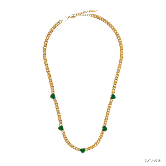 Jelly Heart Gemstone Charm Necklace Green Chrysoprase