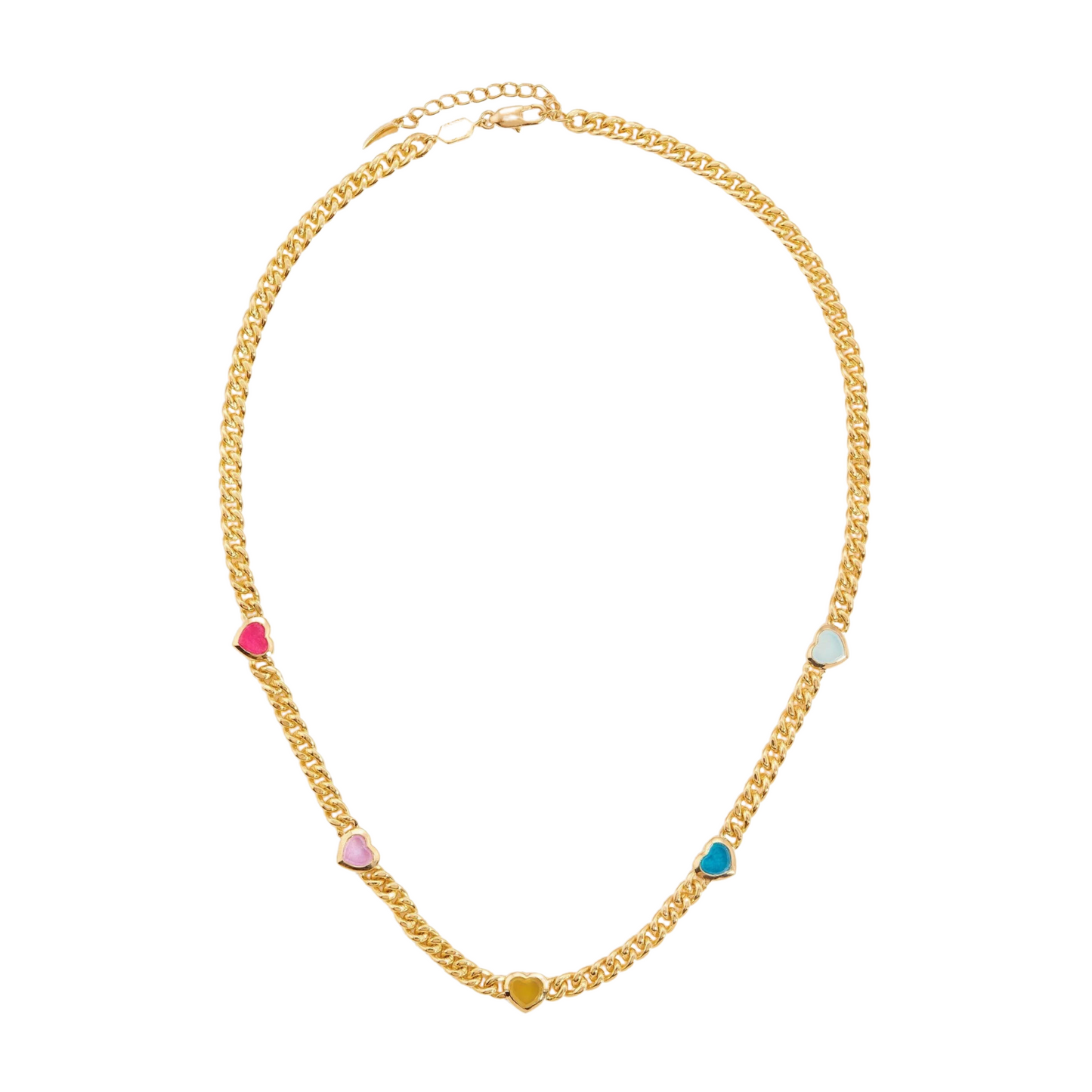 Jelly Heart Gemstone Charm Necklace, 18K Gold Plated, Multicolor Quartz