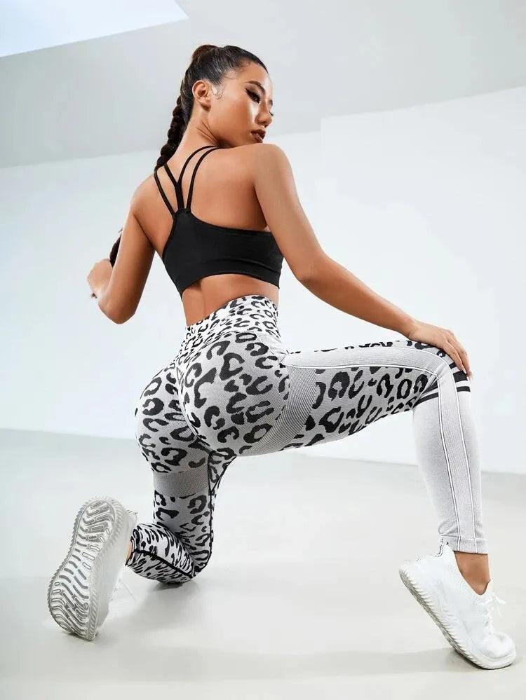 Leopard Seamless Yoga Pants High Waist Lifting Hip Honey Peach Hip Fitness Leggings