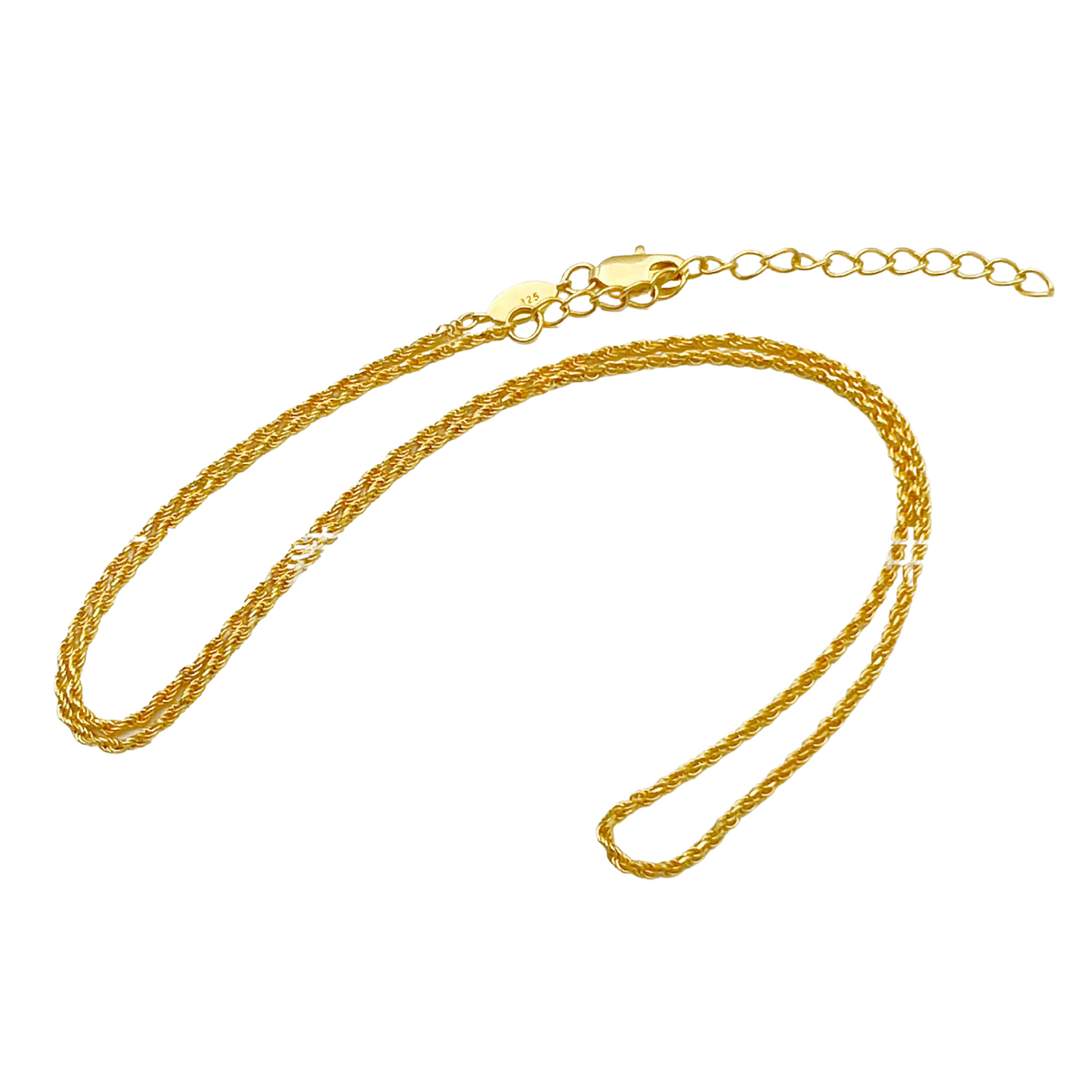 Rope Chain Necklace, 925 Silver, 18K Gold Plated