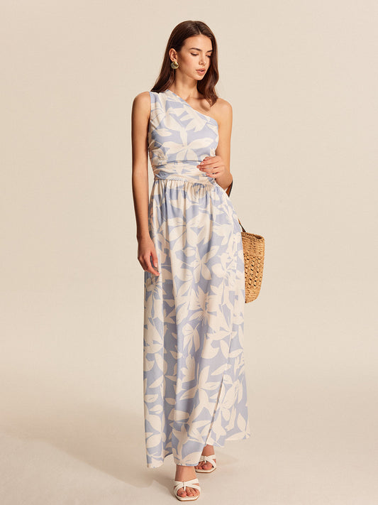 Vestido floral de un solo hombro