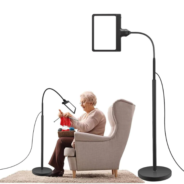 Lámpara de pie con aumento 5X – Luz LED de página completa para lectura, pasatiempos y manualidades