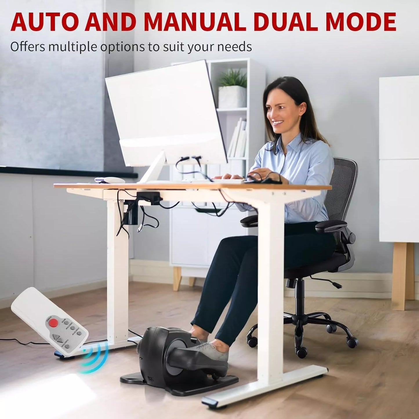 Under Desk Ellipse Leg Exerciser – Compact Seated Elliptical Machine with Remote, 5 Speeds & Massage Pedals