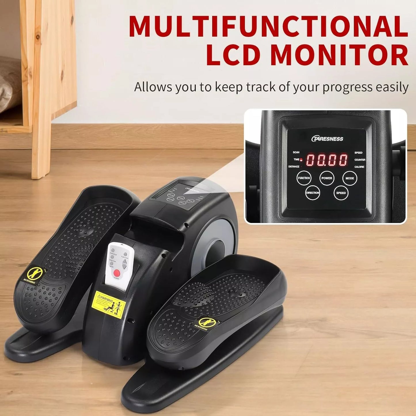 Under Desk Ellipse Leg Exerciser – Compact Seated Elliptical Machine with Remote, 5 Speeds & Massage Pedals